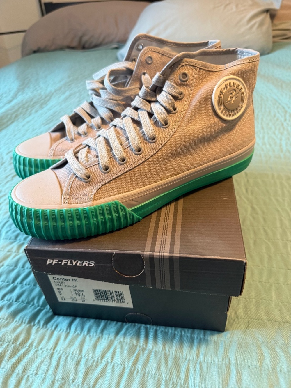 BNIB P.F. Flyers Center Hi Mirage Grey Mint Turquoise Size 9